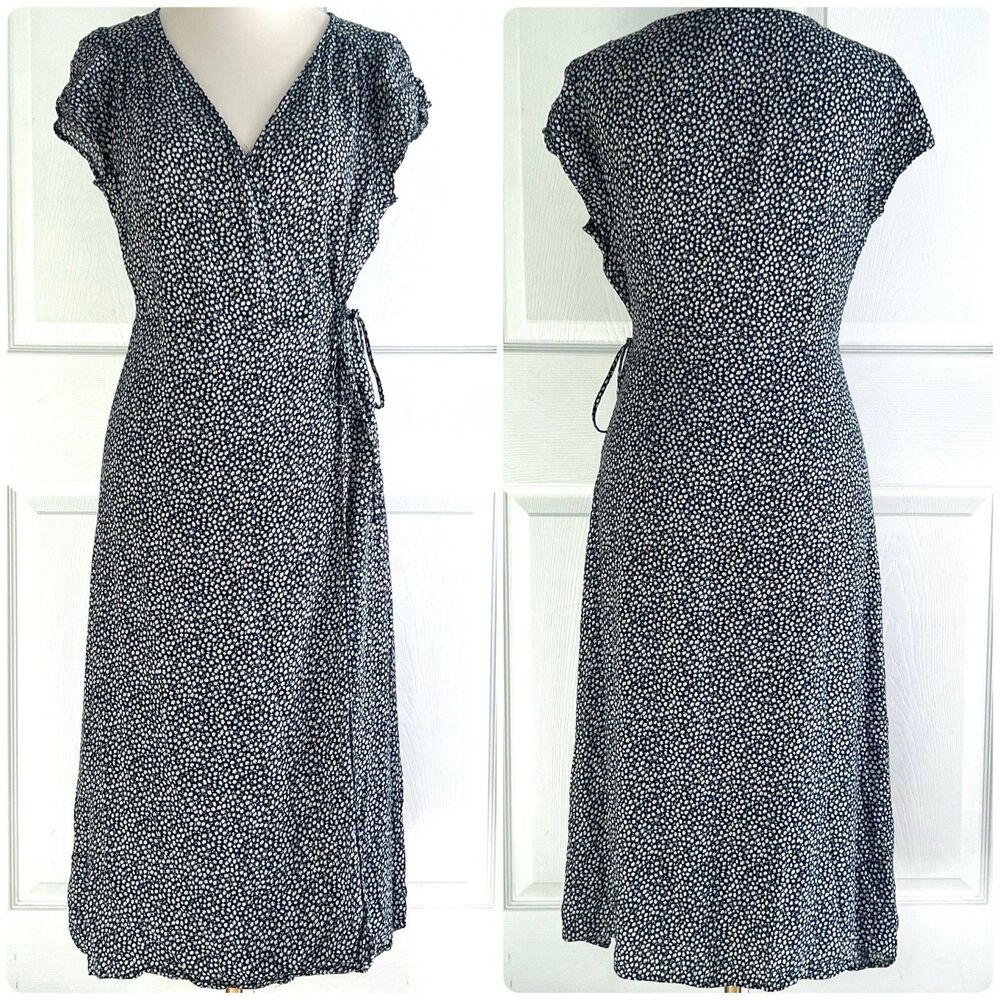 H&M Black and White Polka Dot Midi Wrap Dress